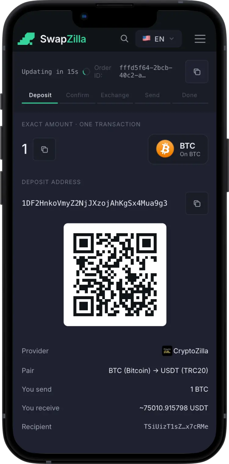 SwapZilla swap — step 3: choose your provider